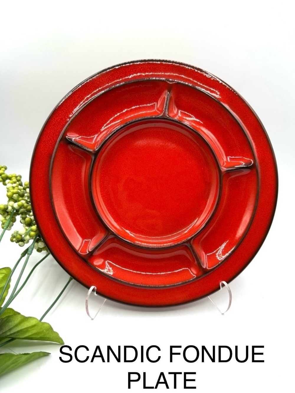 Thomas Rosenthal Scandic Red Flame Fondue Plate. Vintage 70s Germany